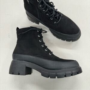 Merry Scott Black Lugg Sole Combat Lace Up Boots Fabric Womens 9